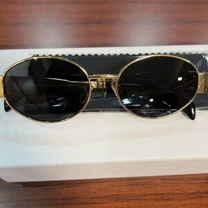 Celine Triomphe Metal CL40235U 30N Oval Sunglasses in Gold with Green Lenses